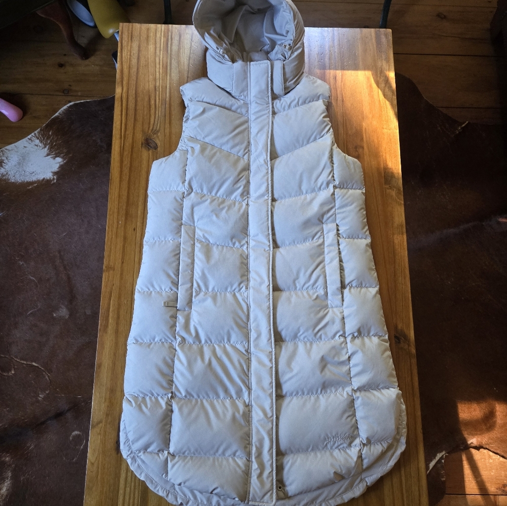 LL Bean Womens Popham Long Puffer Vest Large In Shore